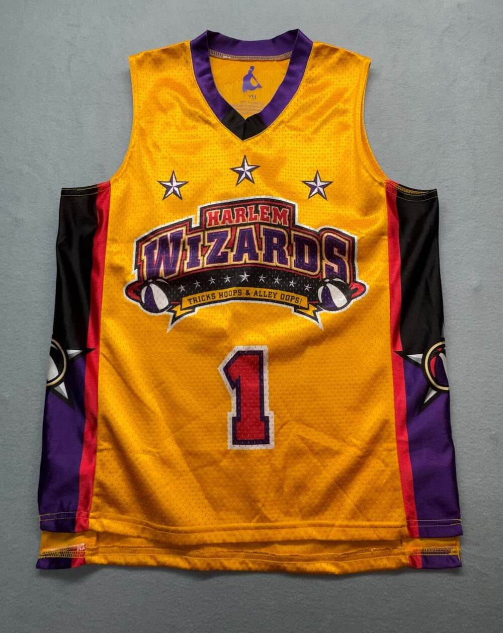 Harlem Wizards Basketball Jersey Size YM Yellow Autographed